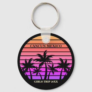 Roze Zwart Palm Trees Custom Meisjes Trip Sleutelhanger