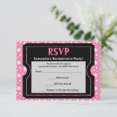 Roze/ Zwart Party Ticket RSVP Reply Kaart (Staand voorkant)