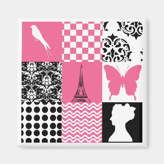 Roze & Zwart Patchwork Magneet (Voorkant)