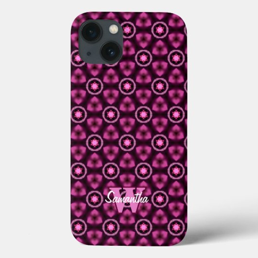 Roze & zwart Patroon Eigen monogram Naam Case-Mate iPhone Case (Achterkant)