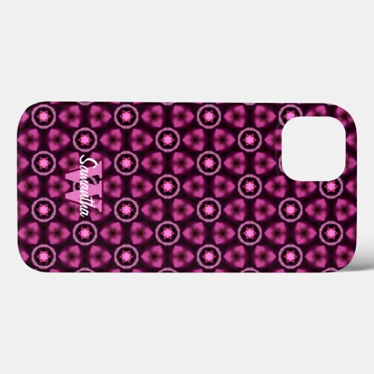 Roze & zwart Patroon Eigen monogram Naam Case-Mate iPhone Case (Achterkant (horizontaal))