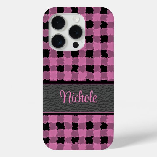 Roze & Zwart Plaid Gepersonaliseerd Case-Mate iPhone Case (Achterkant)