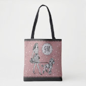Roze Zwart Polka Dot Vrouw Poodle Monogram Initiaa Tote Bag (Voorkant)