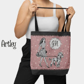 Roze Zwart Polka Dot Vrouw Poodle Monogram Initiaa Tote Bag
