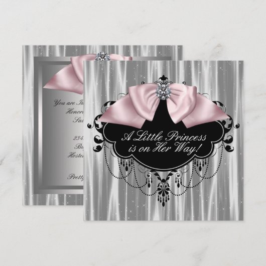 Roze Zwart Prinses Baby Meisje Douche Kaart (Voorkant / Achterkant)