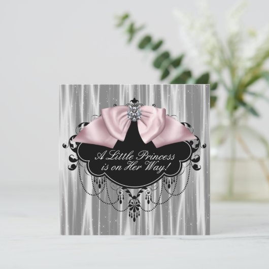 Roze Zwart Prinses Baby Meisje Douche Kaart (Staand voorkant)