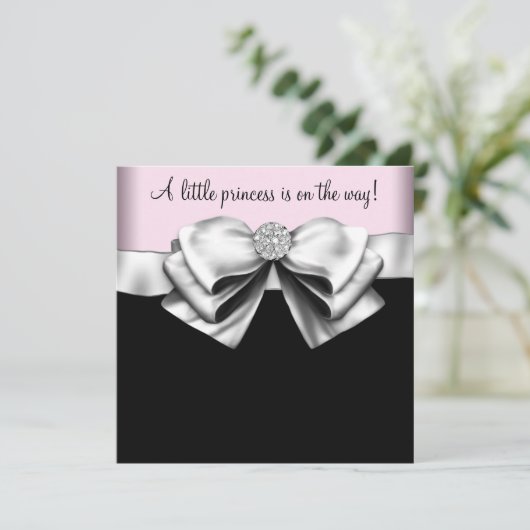 Roze Zwart Prinses Baby Meisje Douche Kaart (Staand voorkant)