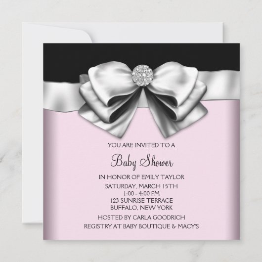 Roze Zwart Prinses Baby Meisje Douche Kaart (Achterkant)