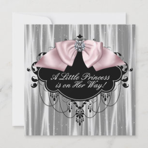 Roze Zwart Prinses Baby Meisje Shower Kaart