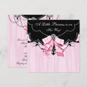 Roze Zwart Prinses Baby Shower Uitnodigingen (Voorkant / Achterkant)