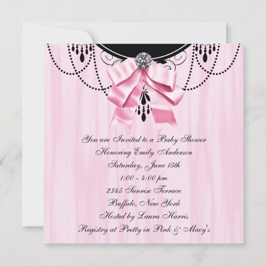 Roze Zwart Prinses Baby Shower Uitnodigingen (Achterkant)