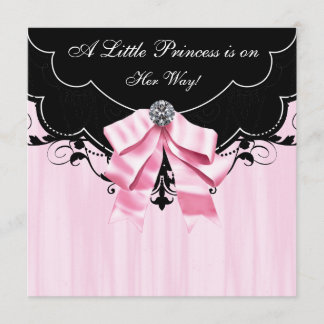 Roze Zwart Prinses Baby Shower Uitnodigingen