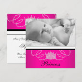 Roze Zwart Prinses Geboorte Aankondigingen (Voorkant / Achterkant)