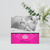 Roze Zwart Prinses Geboorte Aankondigingen (Staand voorkant)