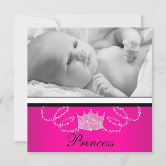 Roze Zwart Prinses Geboorte Aankondigingen (Voorkant)