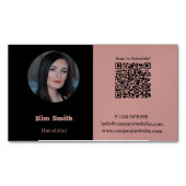 Roze & Zwart Profiel Foto QR Code Magnetisch Visitekaartje (Voorkant)