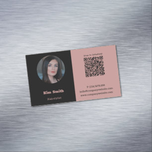 Roze & Zwart Profiel Foto QR Code Magnetisch Visitekaartje