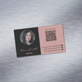 Roze & Zwart Profiel Foto QR Code Magnetisch Visitekaartje