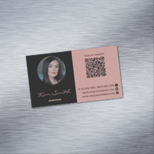 Roze & Zwart Profiel Foto QR Code Magnetisch Visitekaartje