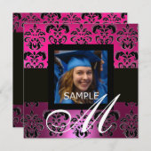 ROZE ZWART PURPER AFSTUDEEREN DAMAST MONOGRAM KAART (Voorkant / Achterkant)