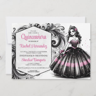 Roze & Zwart Quinceañera Meisje Kaart