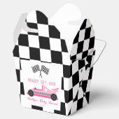 Roze Zwart Race Auto Ready Set Go Baby shower Bedankdoosjes (Geopend)