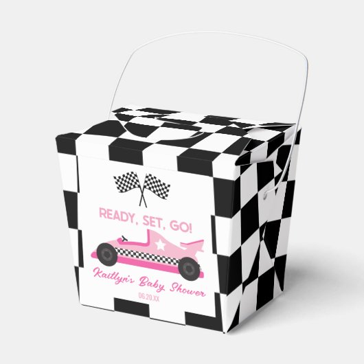 Roze Zwart Race Auto Ready Set Go Baby shower Bedankdoosjes (Voorkant Zijde)