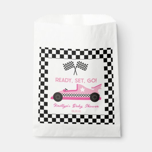 Roze Zwart Race Auto Ready Set Go Baby shower Bedankzakje (Voorkant)