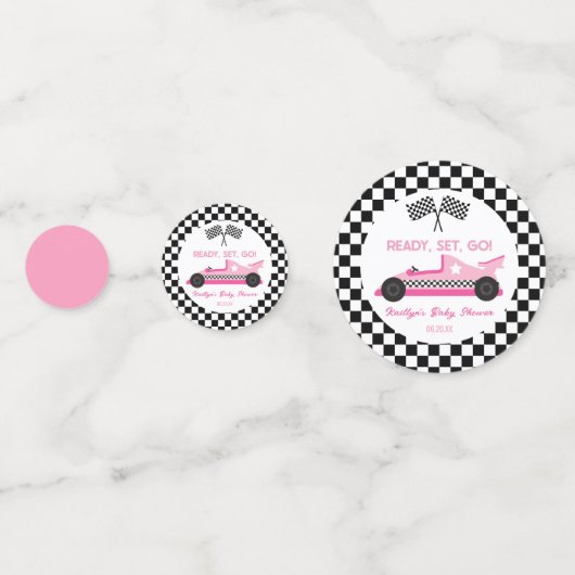 Roze Zwart Race Auto Ready Set Go Baby shower Confetti (Achterkanten)