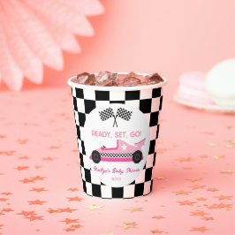 Roze Zwart Race Auto Ready Set Go Baby shower Papieren Bekers