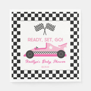 Roze Zwart Race Auto Ready Set Go Baby shower Servet