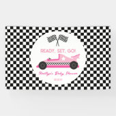 Roze Zwart Race Auto Ready Set Go Baby shower Spandoek (Horizontaal)