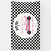 Roze Zwart Race Auto Ready Set Go Baby shower Spandoek (Verticaal)