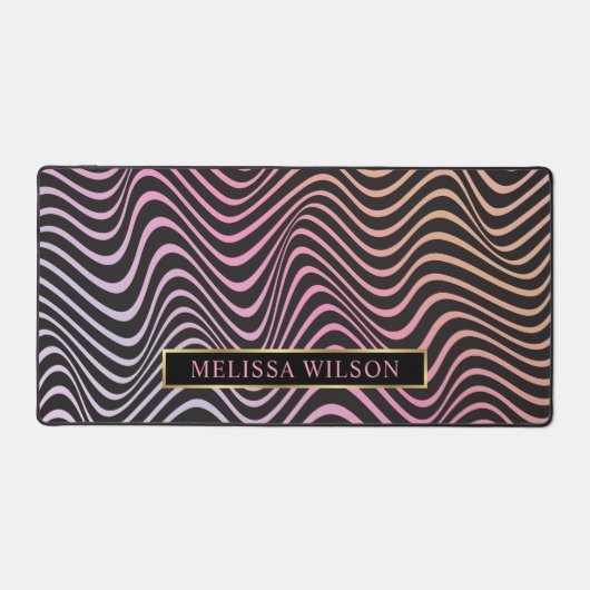 Roze & Zwart Retro Abstracte golvende patroonnaam Bureaumat (Voorkant)