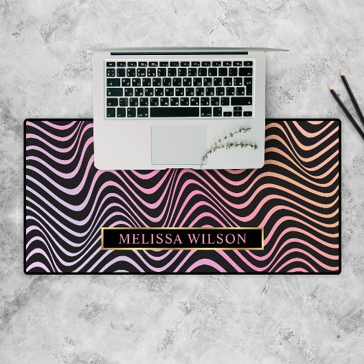 Roze & Zwart Retro Abstracte golvende patroonnaam Bureaumat