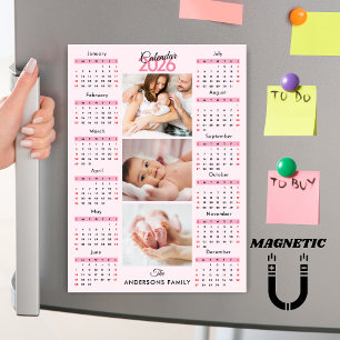 Roze Zwart Rode 2026 Kalender Foto Collage Magneet