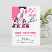 Roze & Zwart Roller Schaats Schaatsen Verjaardag Kaart (Staand voorkant)