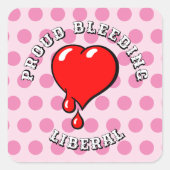 Roze Zwart Rood Bloedend Hart Liberale Polka Dot Vierkante Sticker (Voorkant)