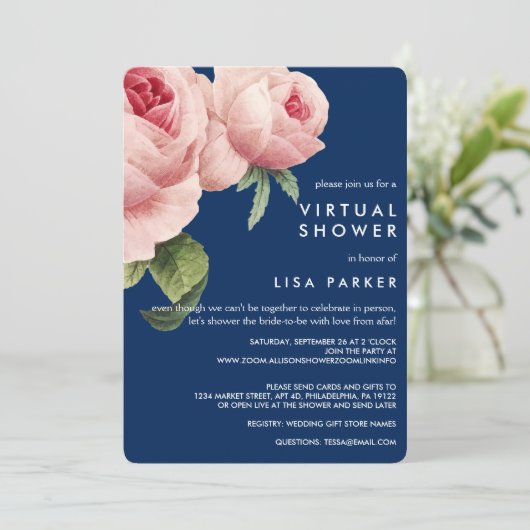  Roze zwart Roos Blauwe virtuele douche Kaart (Staand voorkant)