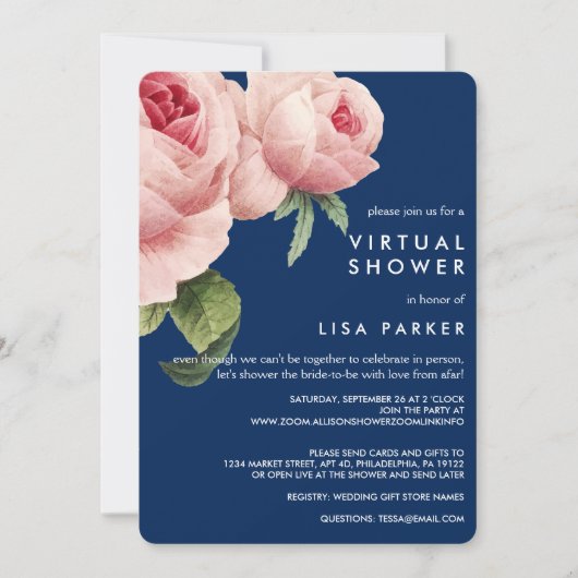 Roze zwart Roos Blauwe virtuele douche Kaart (Voorkant)