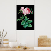 Roze zwart roos poster zwarte achtergrond (Keuken)