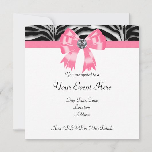 Roze Zwart Roze Zebro Party Uitnodiging Template (Achterkant)