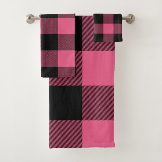 Roze & Zwart Rustieke Buffel Plaid Geruite Cheques Bad Handdoek (Insitu)