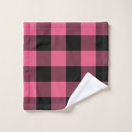 Roze & Zwart Rustieke Buffel Plaid Geruite Cheques Bad Handdoek (Wasdoekje)
