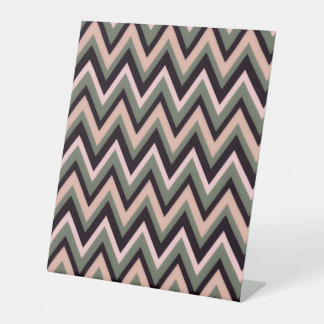 Roze Zwart & Salie Chevron – Moderne Zigzag Reclamebord Met Voetstuk