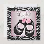 Roze Zwart Schoenen Roze Zebra Baby shower Kaart (Voorkant)