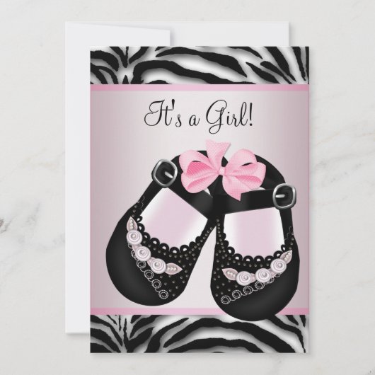 Roze Zwart Schoenen Roze Zebra Baby shower Kaart (Voorkant)