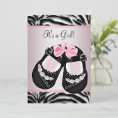 Roze Zwart Schoenen Roze Zebra Baby shower Kaart (Staand voorkant)