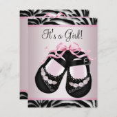 Roze Zwart Schoenen Roze Zebra Baby shower Kaart (Voorkant / Achterkant)