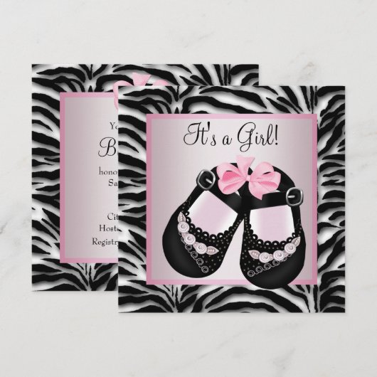 Roze Zwart Schoenen Roze Zebra Baby shower Kaart (Voorkant / Achterkant)